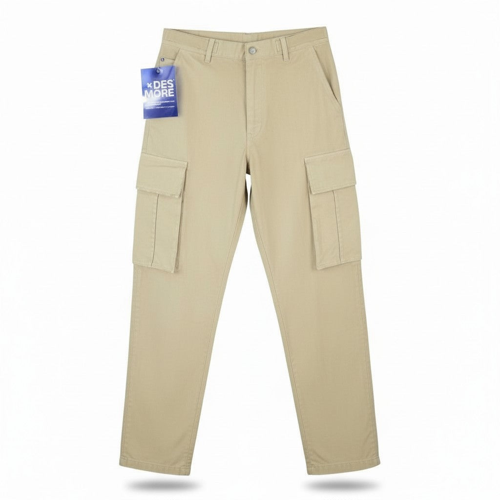 DESMORE Cargo Men Trousers W34 Light Brown Distress Zip