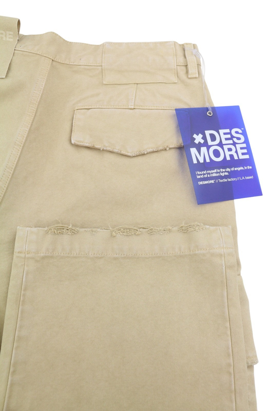 DESMORE Cargo Men Trousers W34 Light Brown Distress Zip