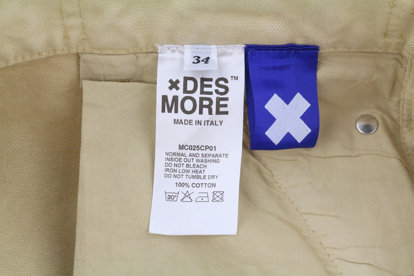 DESMORE Cargo Men Trousers W34 Light Brown Distress Zip