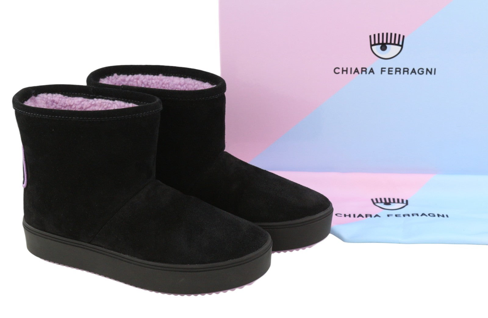CHIARA FERRAGNI Ankle Eyelike Black Suede Women Boots EU37 RRP275