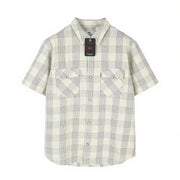 LEVI'S Relaxed Men Shirt L Grey Plaid Snap Button Short Sleeve