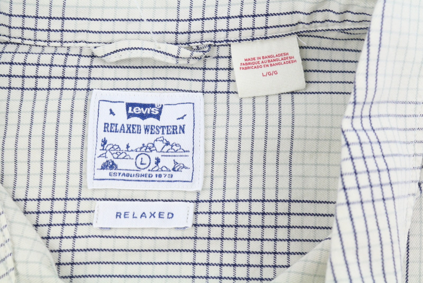 LEVI'S Relaxed Men Shirt L Grey Plaid Snap Button Short Sleeve