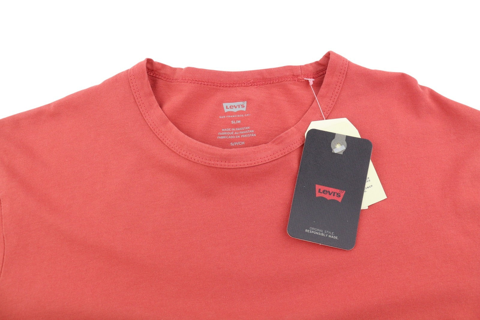 LEVI'S Slim Men T-Shirt S Red Cotton Crew Neck Casual