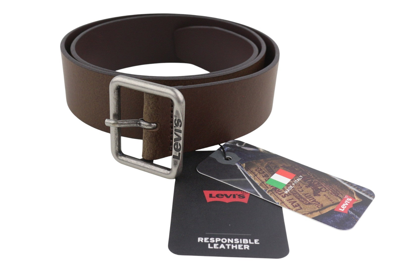 LEVI'S Men Belt 115 CM Brown Bovine Leather Silver Tone Buckle