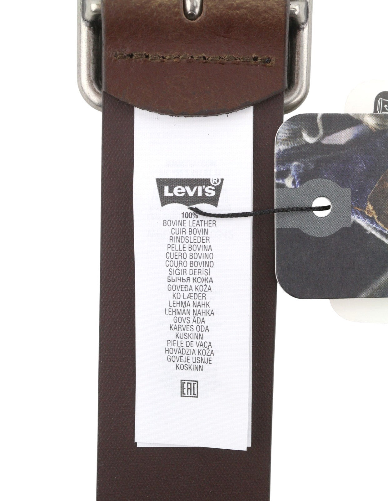 LEVI'S Men Belt 115 CM Brown Bovine Leather Silver Tone Buckle