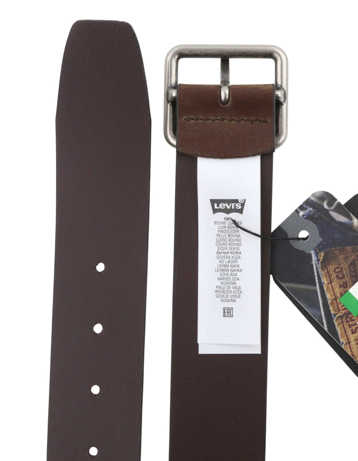LEVI'S Men Belt 115 CM Brown Bovine Leather Silver Tone Buckle
