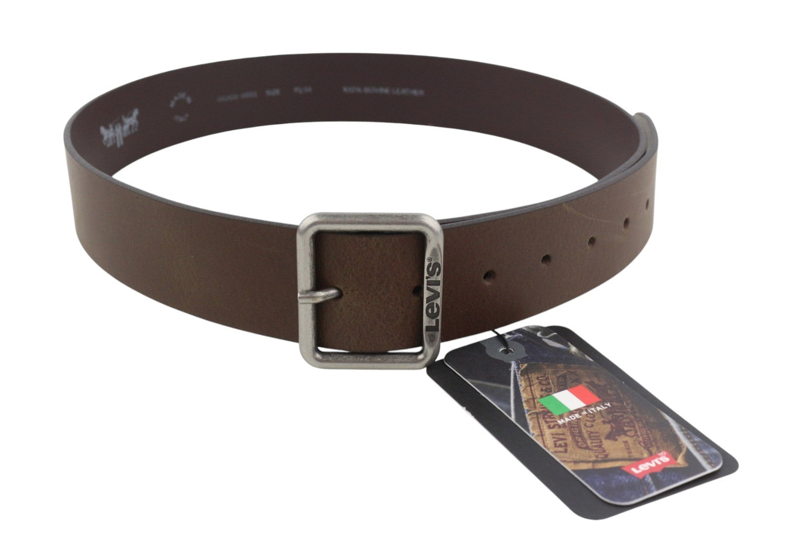 LEVI'S Men Belt 85 CM Brown Bovine Leather Silver Tone Buckle