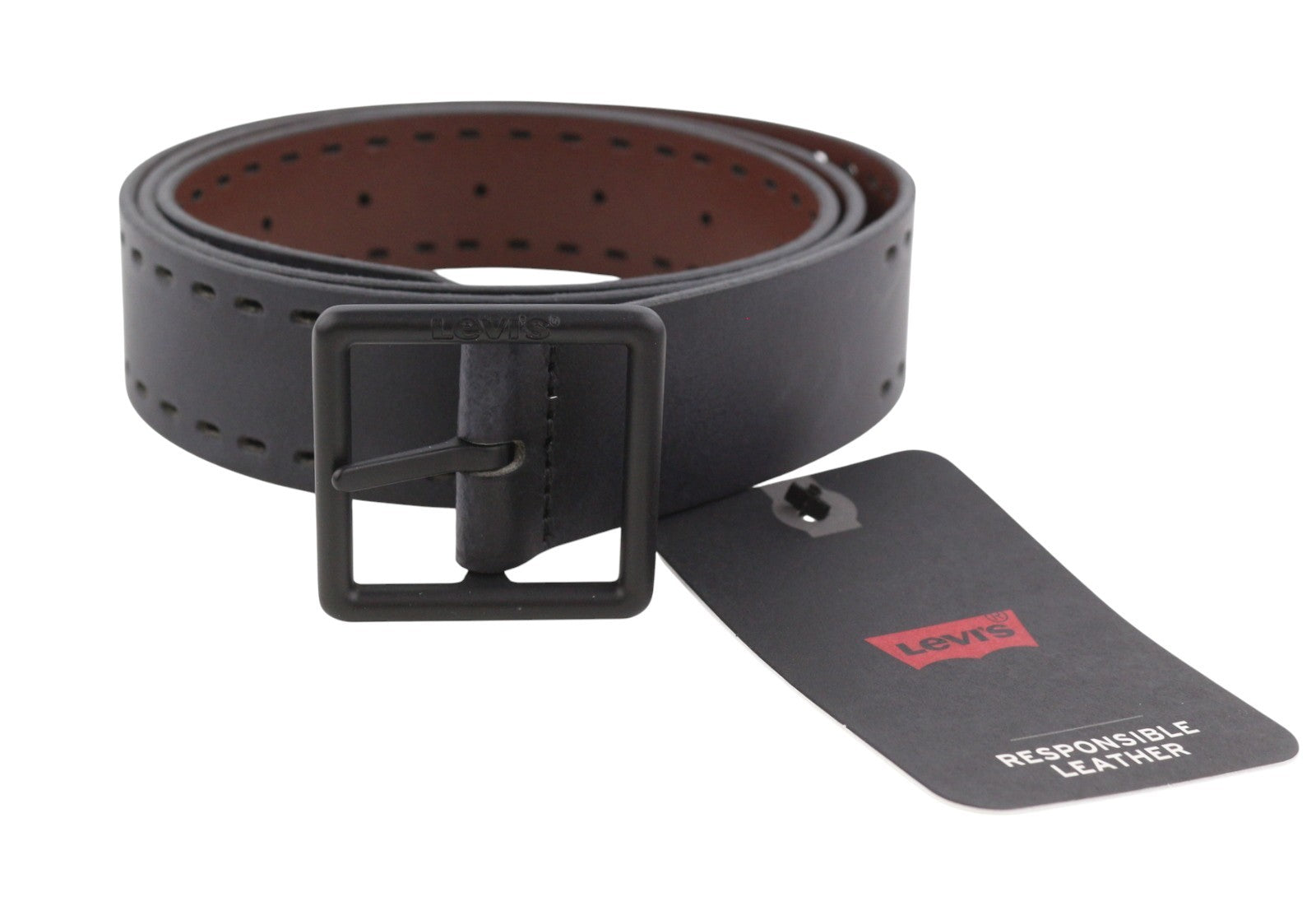 LEVI'S Men Belt 95 CM Black Bovine Leather Blend Casual Buckle