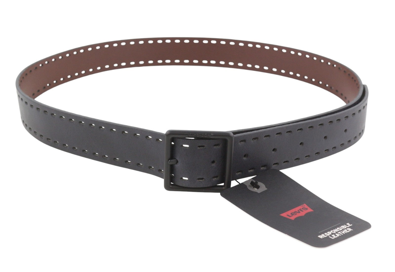 LEVI'S Men Belt 95 CM Black Bovine Leather Blend Casual Buckle