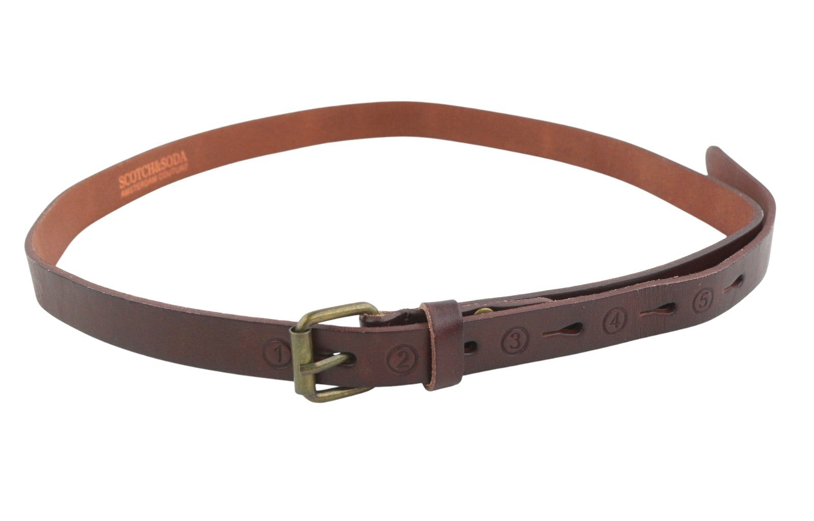 SCOTCH & SODA Men Belt M Dark Brown Leather Gold Tone Buckle