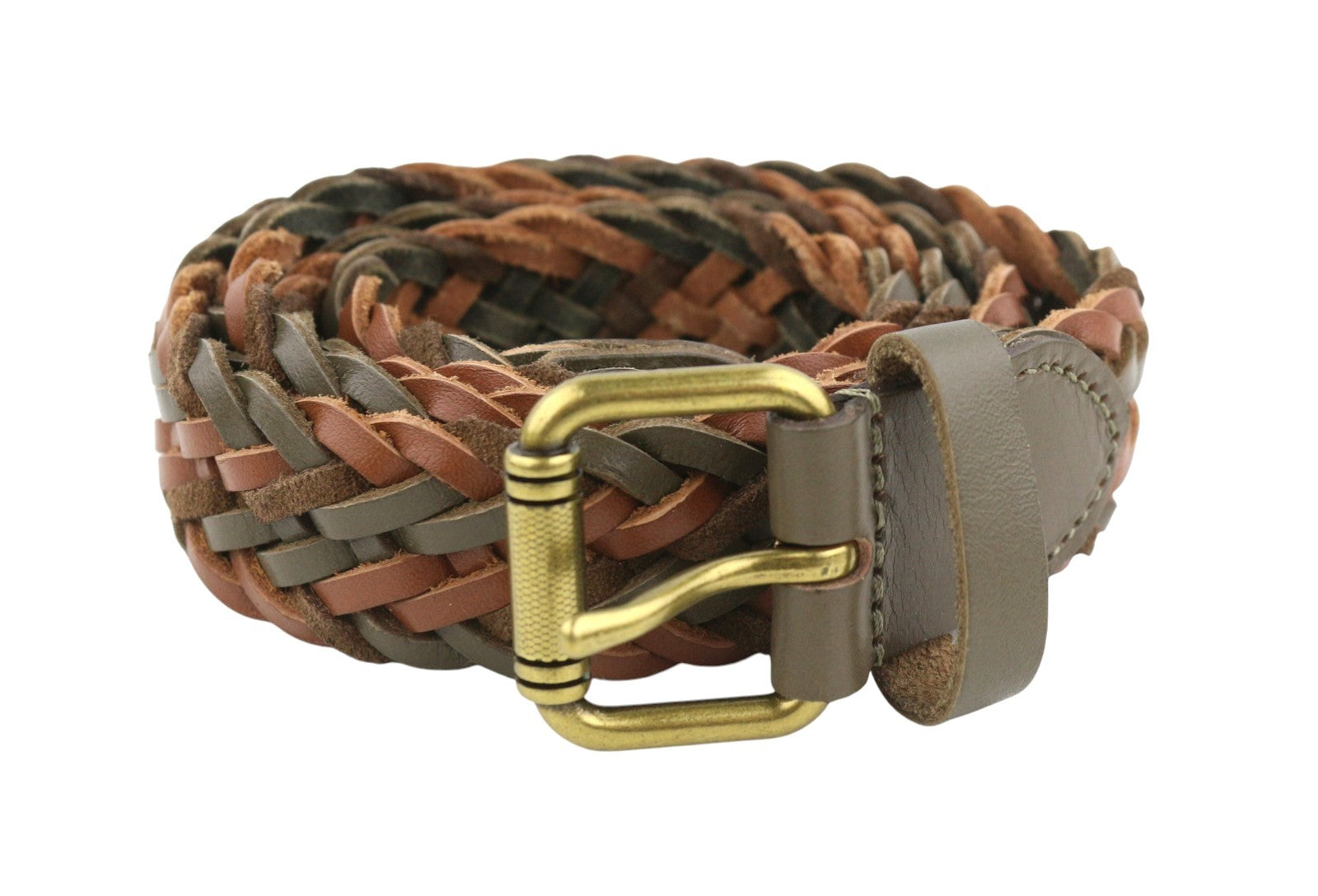 SCOTCH & SODA Men Belt M Brown Leather Braided Gold Tone Buckle