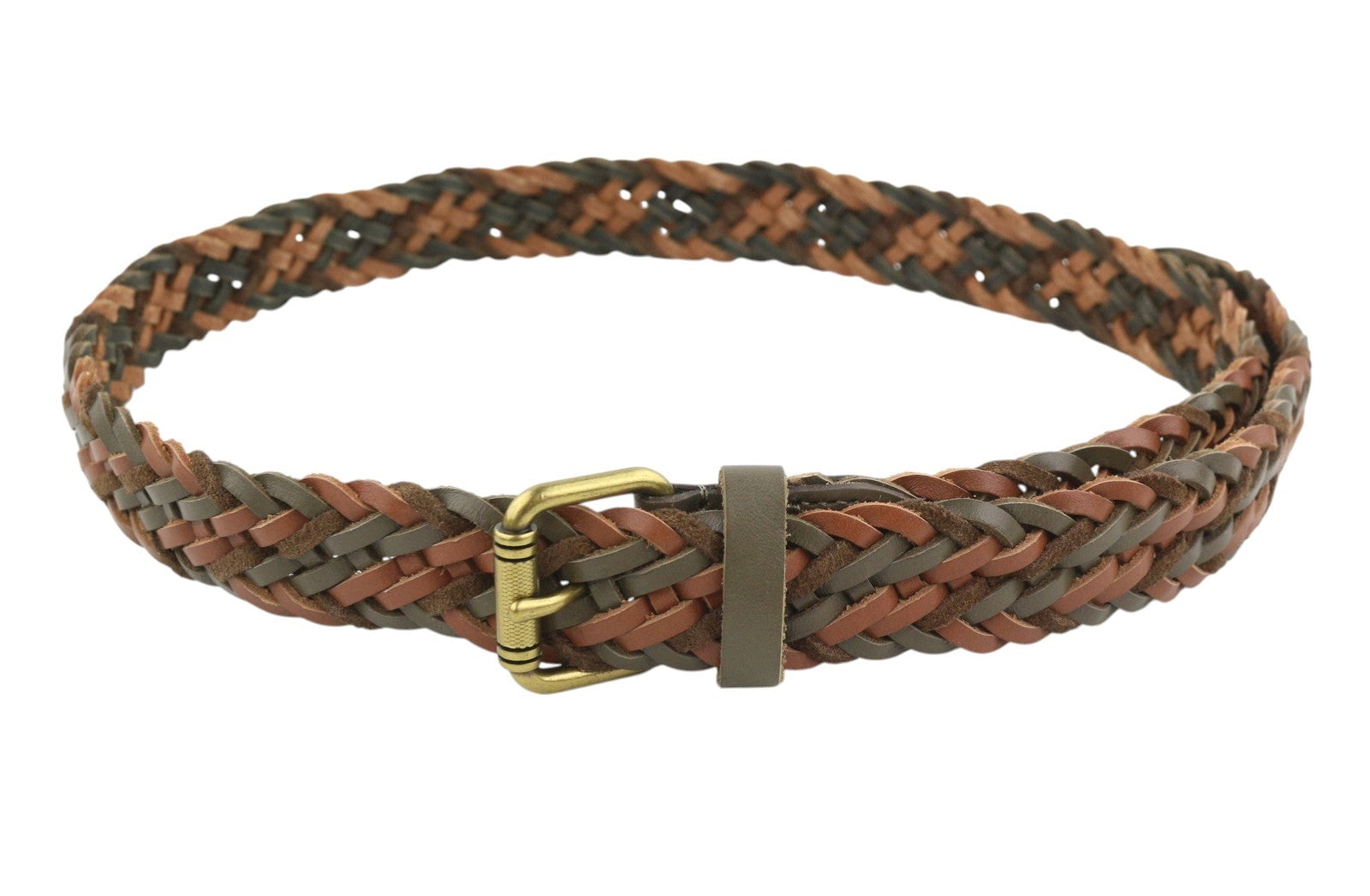SCOTCH & SODA Men Belt M Brown Leather Braided Gold Tone Buckle