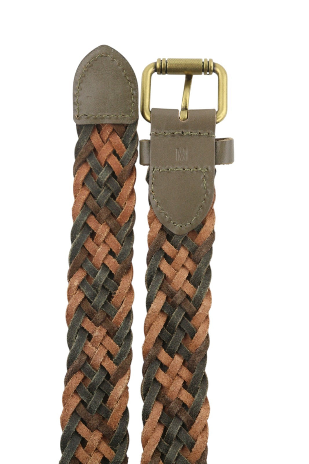 SCOTCH & SODA Men Belt M Brown Leather Braided Gold Tone Buckle