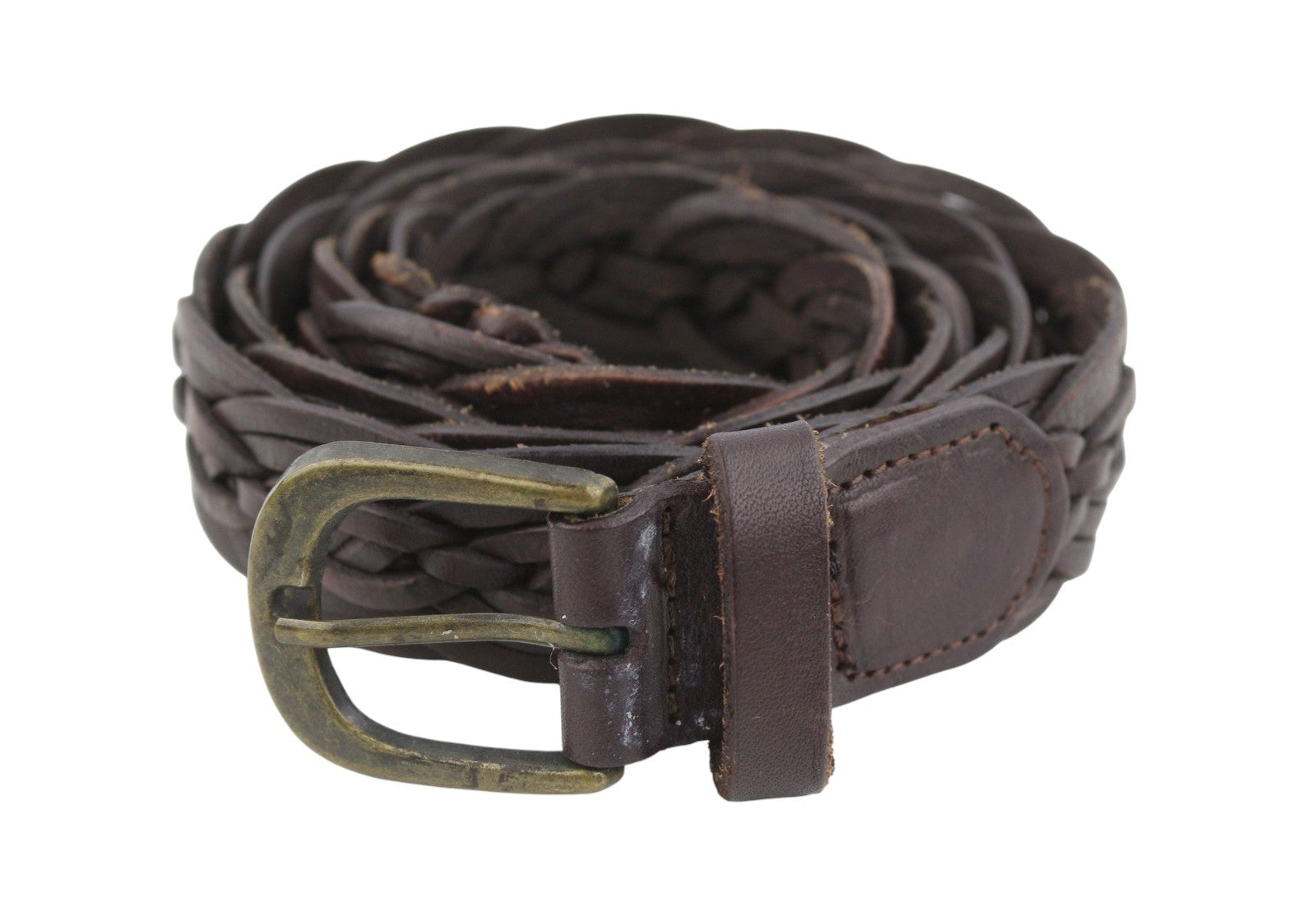 SCOTCH & SODA Men Belt 113 CM Brown Leather Braided Gold Tone Buckle