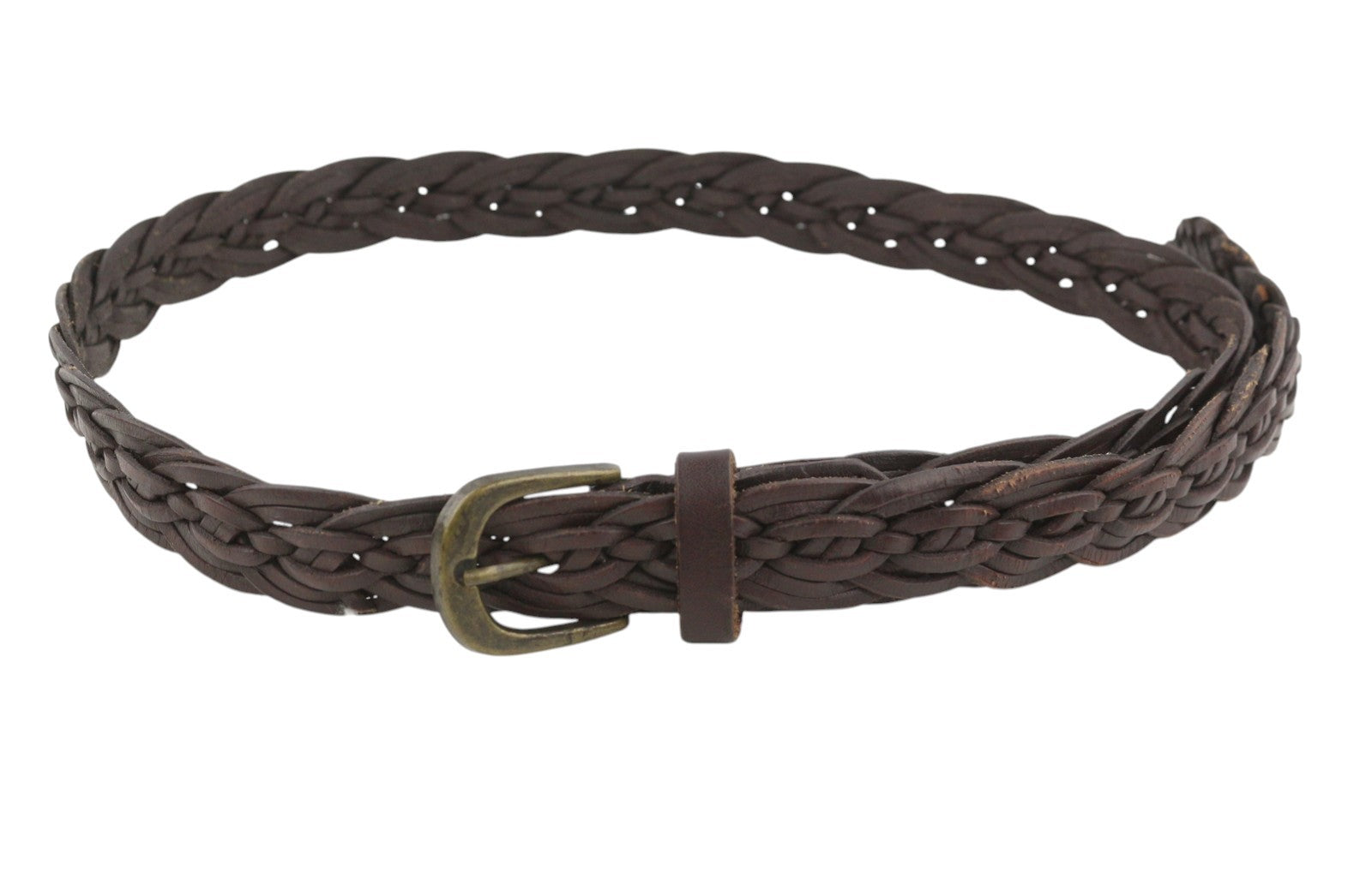 SCOTCH & SODA Men Belt 113 CM Brown Leather Braided Gold Tone Buckle