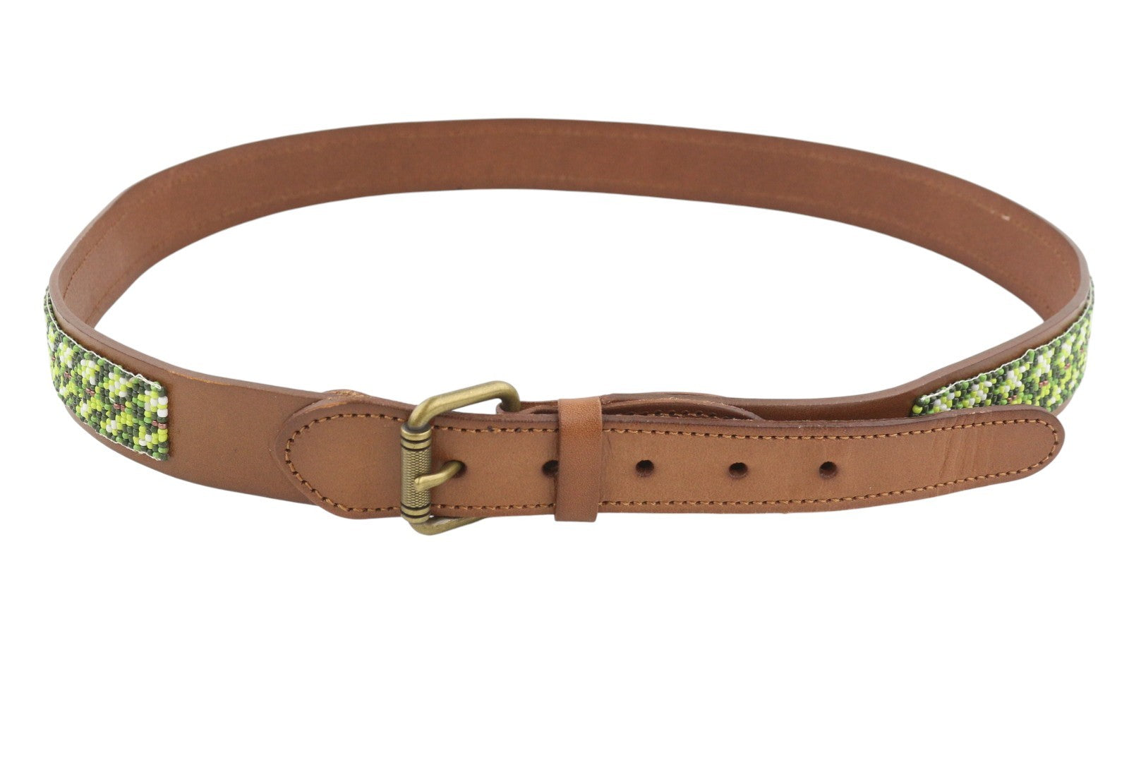 SCOTCH & SODA Men Belt 116 CM Brown Leather Beaded Gold Tone Buckle