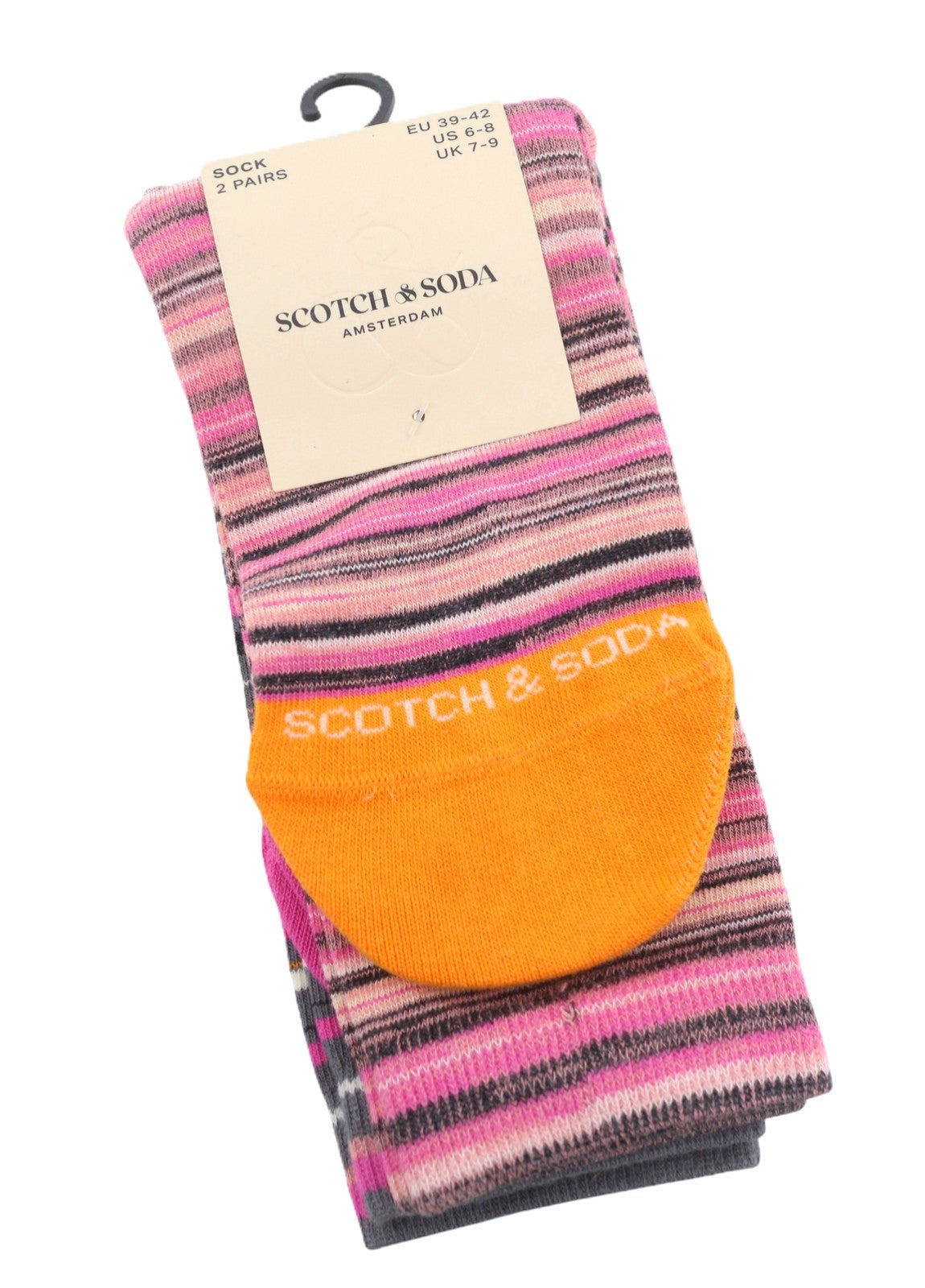 SCOTCH & SODA Men Socks EU39/42 Pink Striped Tight-Knit Unisex 2 Pairs