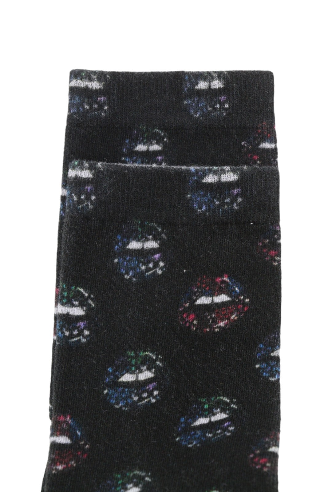 DESIGUAL Women Socks OS Black All-Over Lip Print Tight Knit