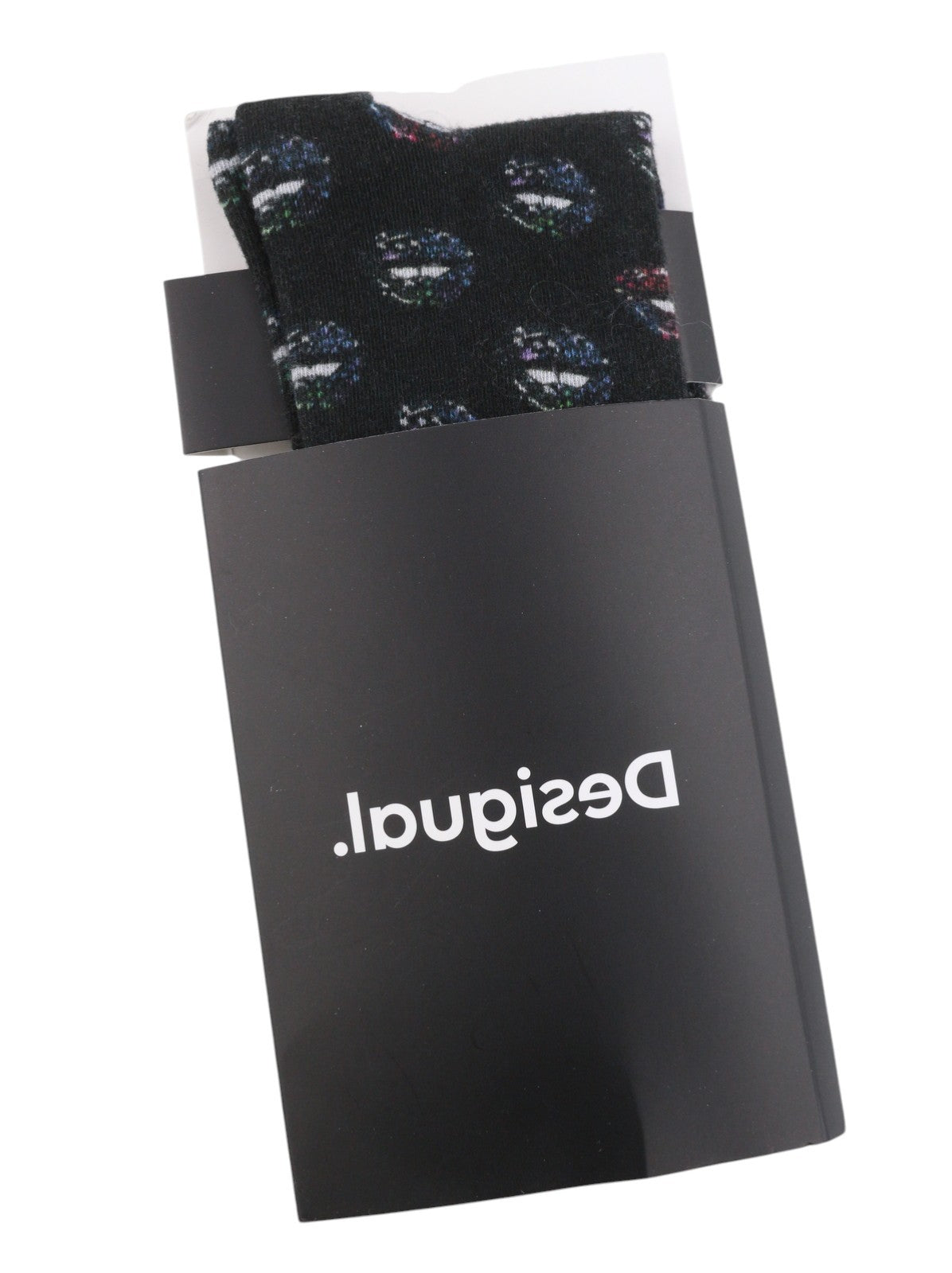 DESIGUAL Women Socks OS Black All-Over Lip Print Tight Knit