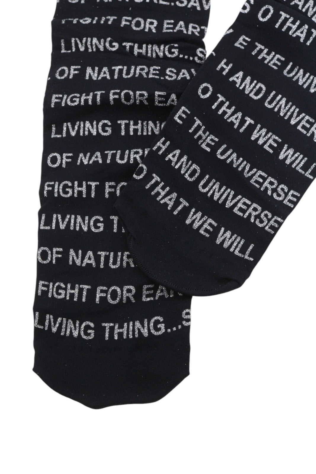 DESIGUAL Women Tights M Black Save Nature Message All-Over Print Soft