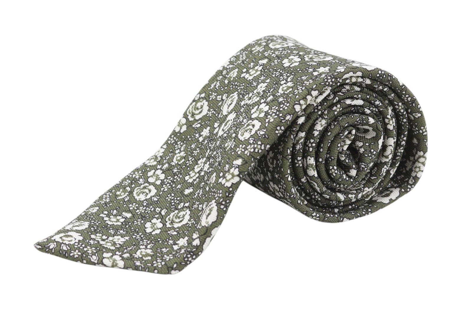 LINEA UOMO BY DRAKE'S Men Tie 147 x 8 CM Green Floral Print Silk Formal