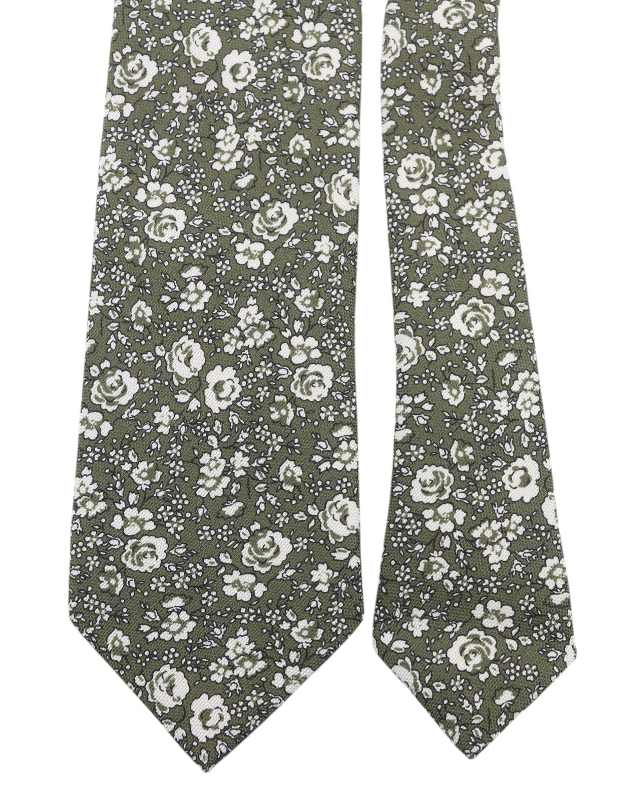 LINEA UOMO BY DRAKE'S Men Tie 147 x 8 CM Green Floral Print Silk Formal