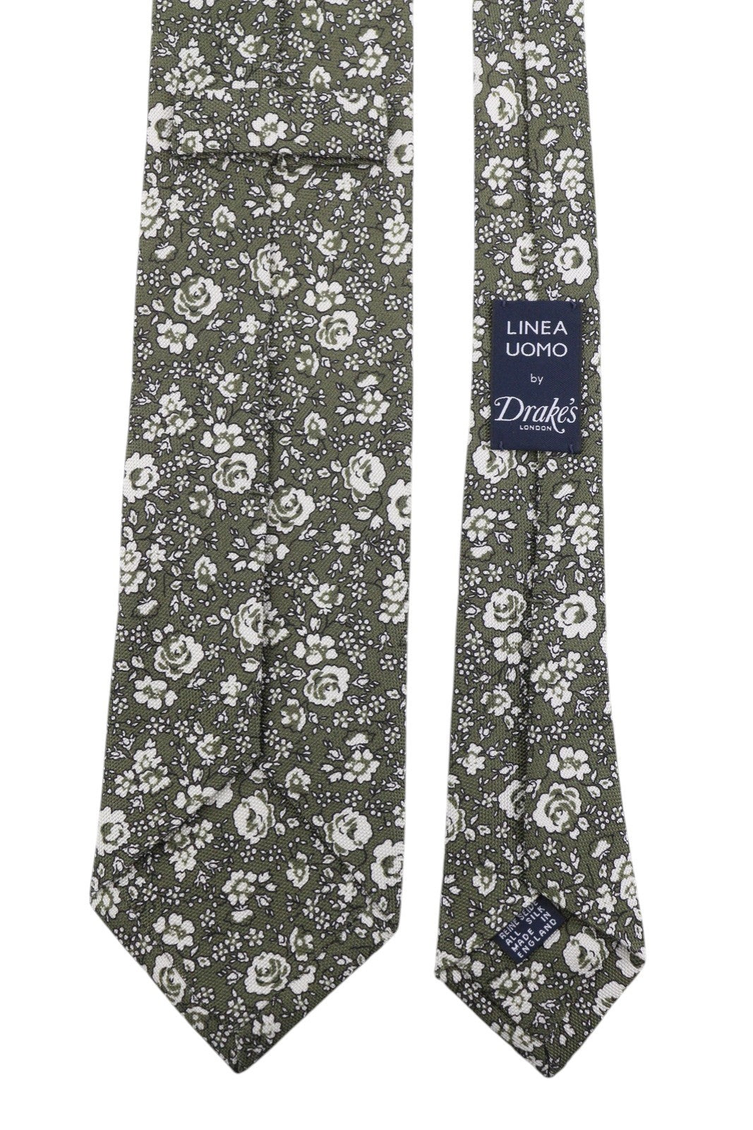LINEA UOMO BY DRAKE'S Men Tie 147 x 8 CM Green Floral Print Silk Formal