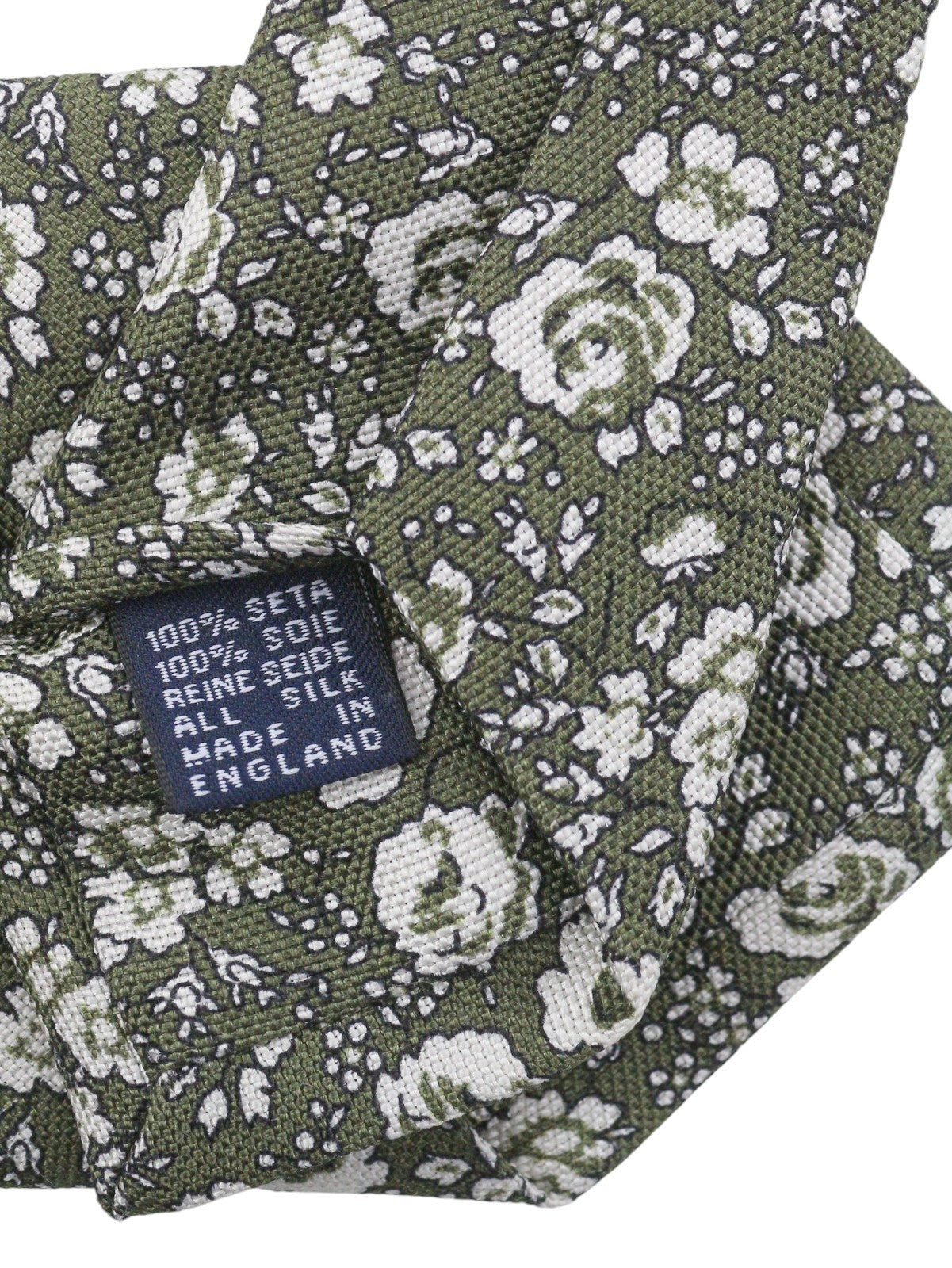 LINEA UOMO BY DRAKE'S Men Tie 147 x 8 CM Green Floral Print Silk Formal