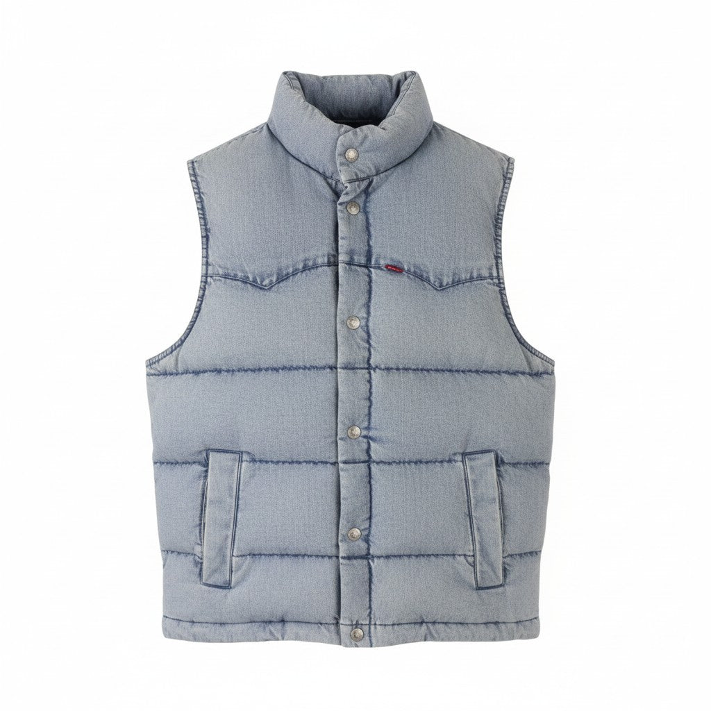 LEVI'S Men Waistcoat S Blue Faded Down Filled Quilted Warm Performance Big E