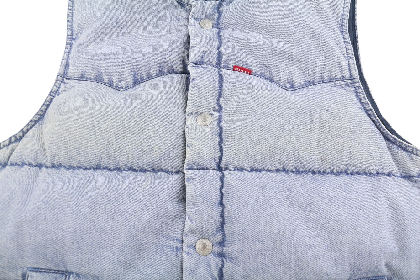 LEVI'S Men Waistcoat S Blue Faded Down Filled Quilted Warm Performance Big E