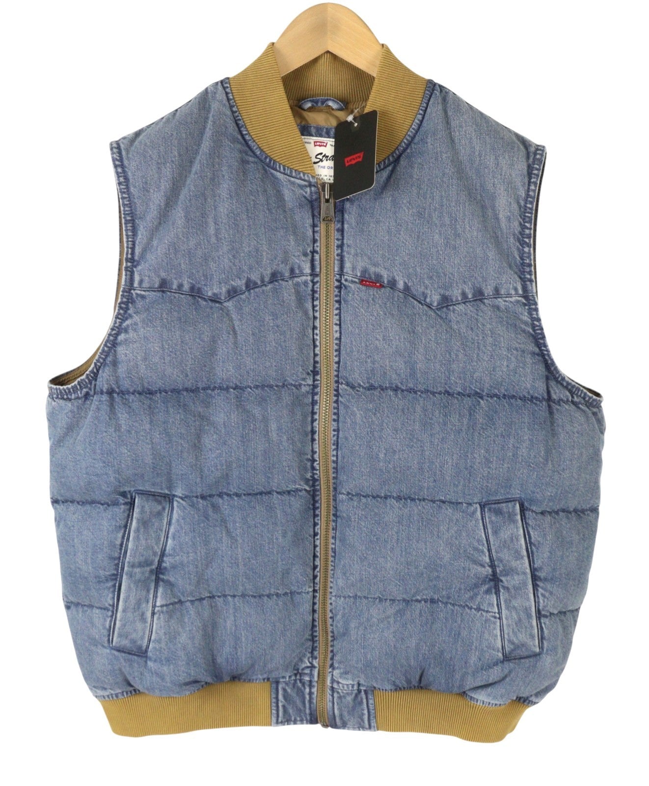 LEVI'S Men Waistcoat L Blue Faded Down Filled Quilted Warm Performance Big E