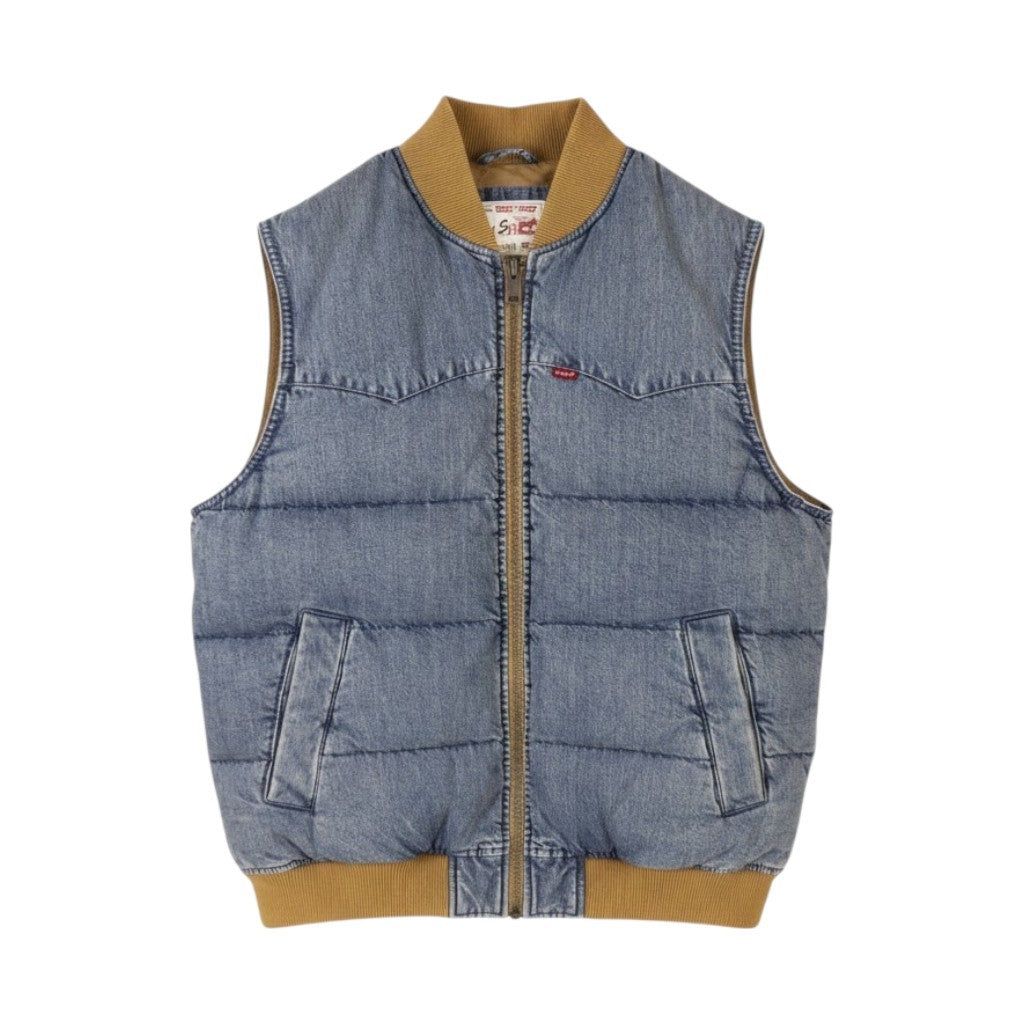 LEVI'S Men Waistcoat M Blue Faded Down Filled Quilted Warm Performance Big E