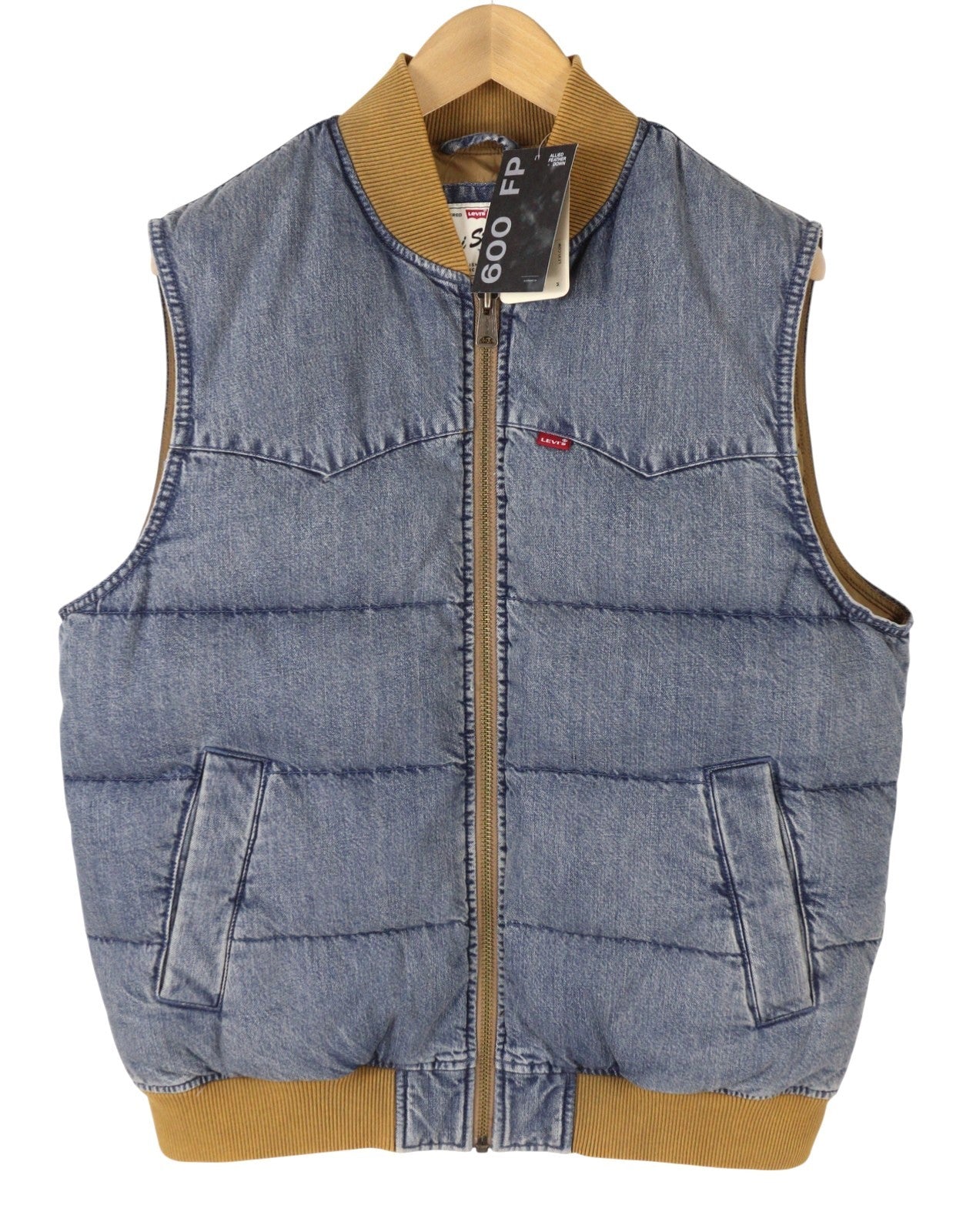 LEVI'S Men Waistcoat M Blue Faded Down Filled Quilted Warm Performance Big E