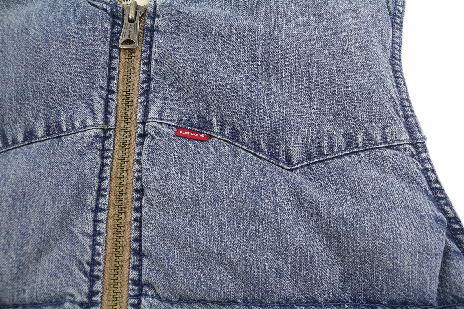LEVI'S Men Waistcoat M Blue Faded Down Filled Quilted Warm Performance Big E