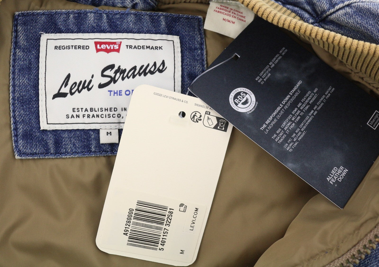 LEVI'S Men Waistcoat M Blue Faded Down Filled Quilted Warm Performance Big E