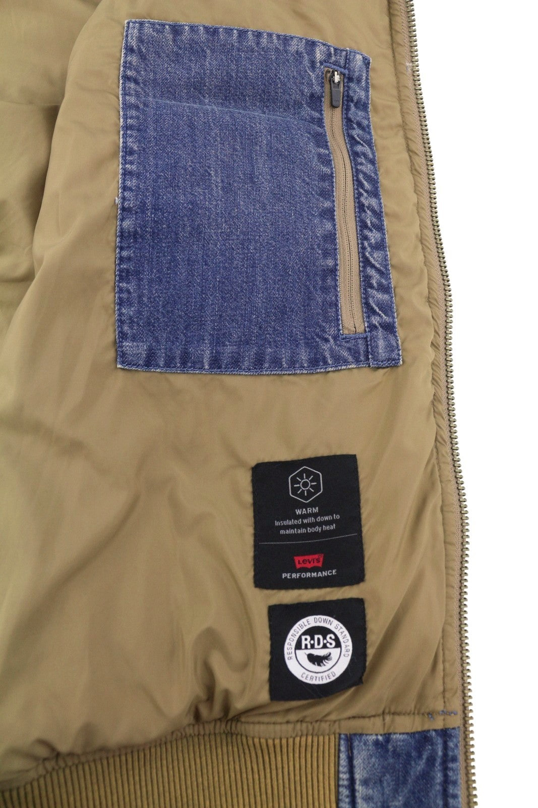 LEVI'S Men Waistcoat M Blue Faded Down Filled Quilted Warm Performance Big E