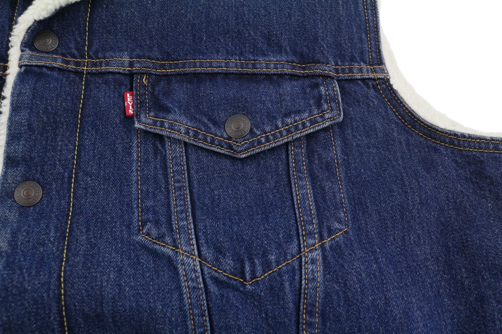 LEVI'S Men Waistcoat M Blue Premium Big E Sherpa Lined Button Trucker Denim