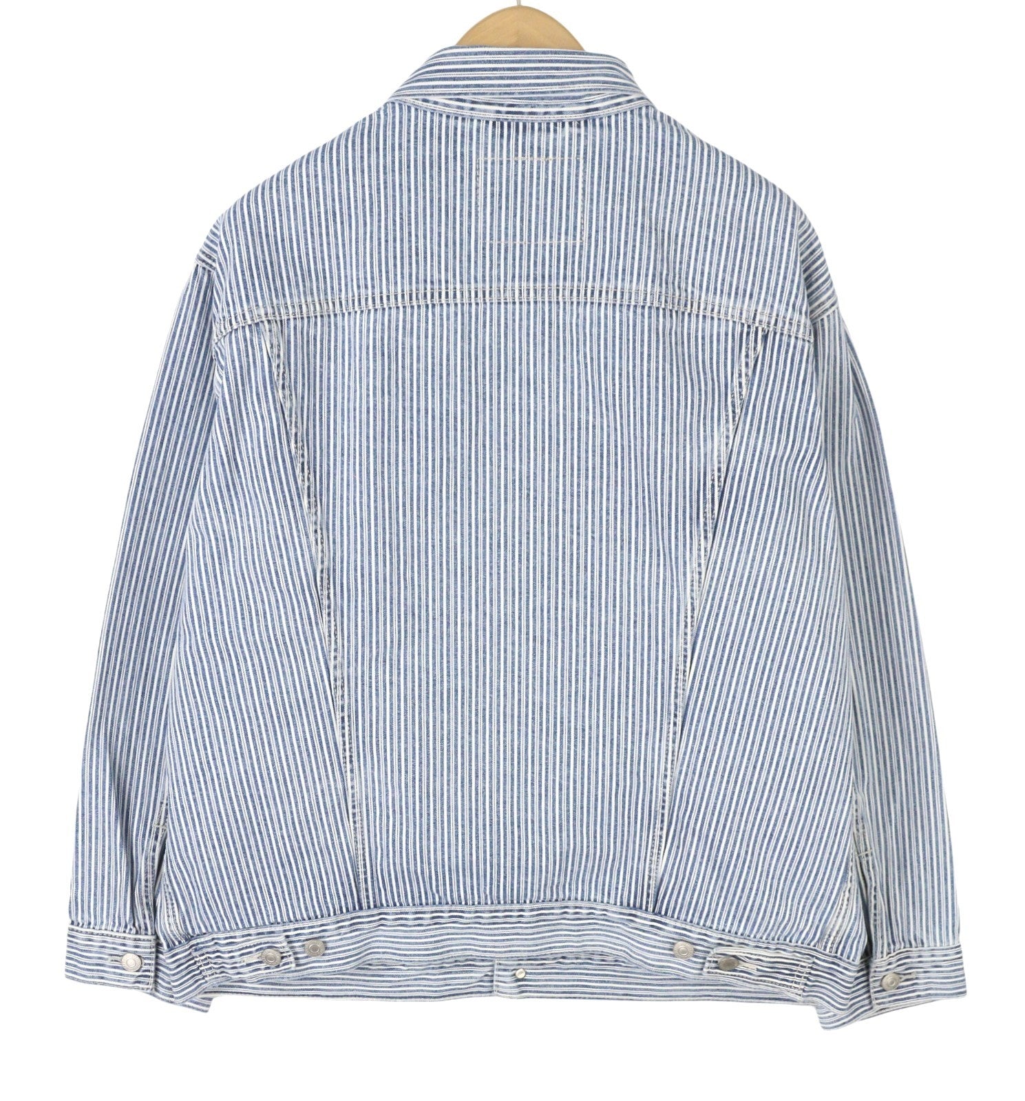 LEVI'S Men Jacket L Blue Pinstriped Premium Big E Button-Up Trucker Denim