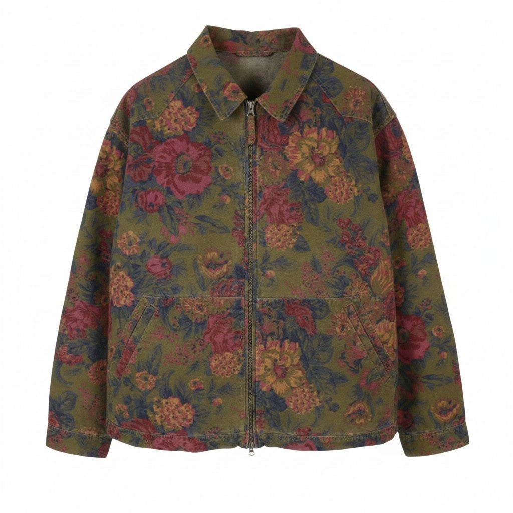 LEVI'S Polk Men Jacket XL Green Flower Print Unlined Full Zip Lightweight