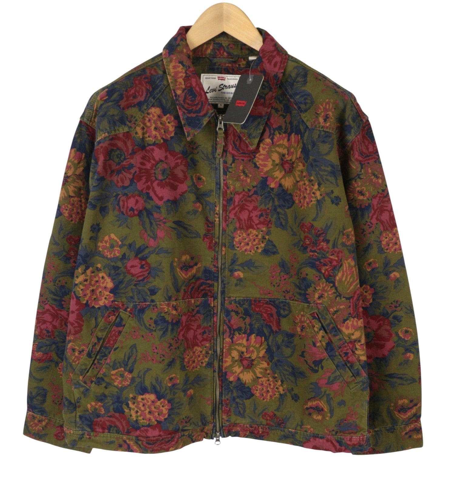 LEVI'S Polk Men Jacket XL Green Flower Print Unlined Full Zip Lightweight