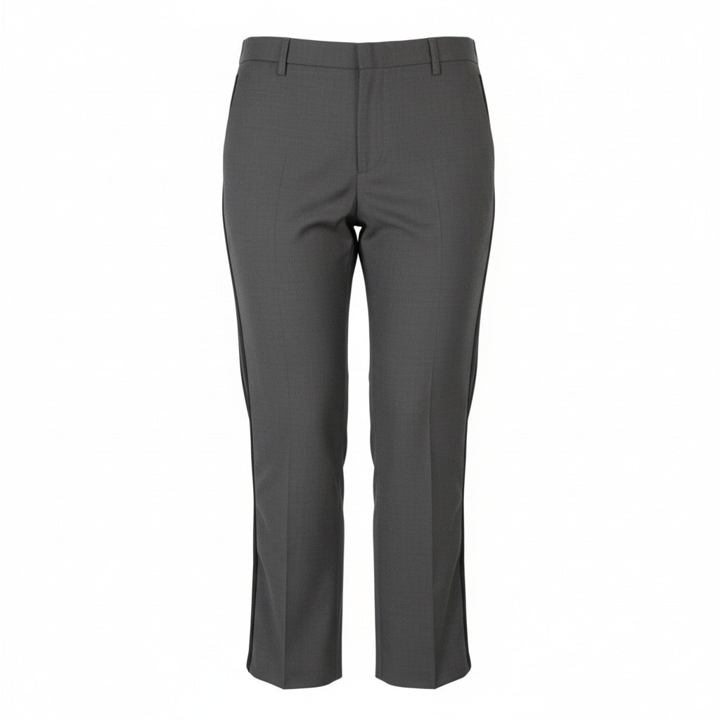JOHN RICHMOND Women Trousers EU44 Grey Wool Side Lines Flared Leg Casual