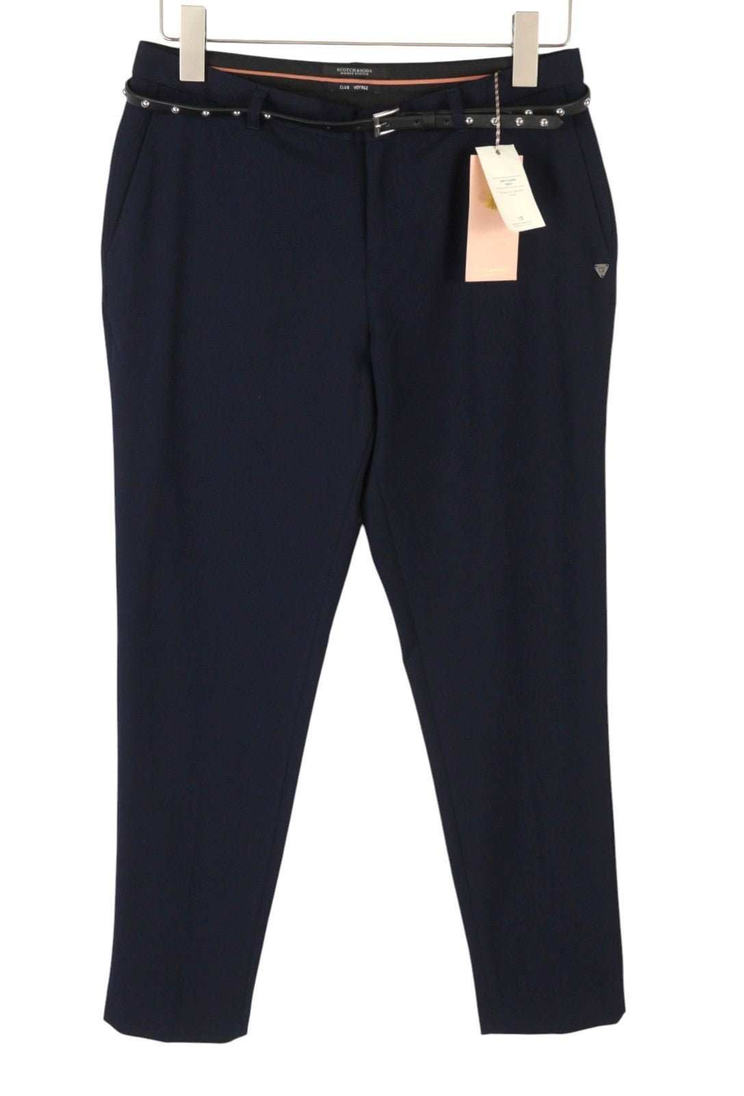 MAISON SCOTCH Women Trousers S Dark Blue Belted Cropped Slim Fit Chino