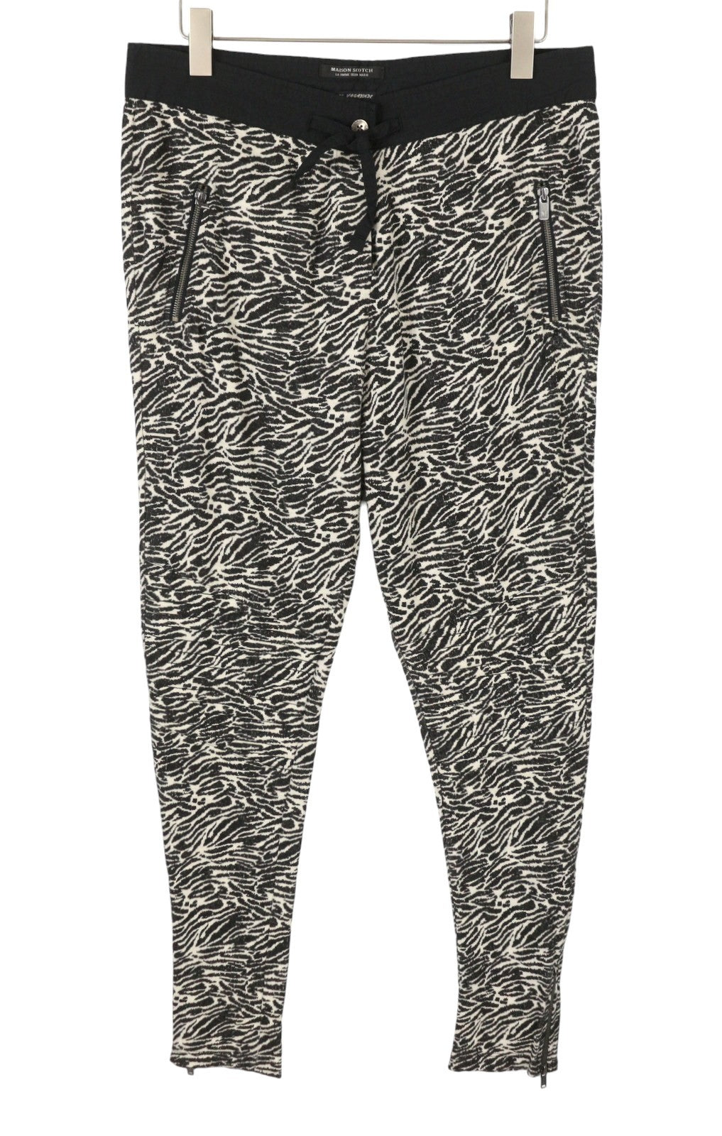 MAISON SCOTCH Women Trousers M Black Zebra Pattern Zip Bottoms Sweatpants