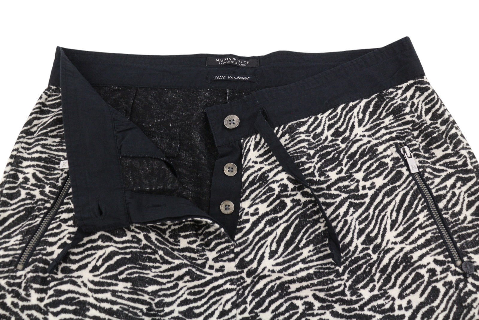 MAISON SCOTCH Women Trousers M Black Zebra Pattern Zip Bottoms Sweatpants