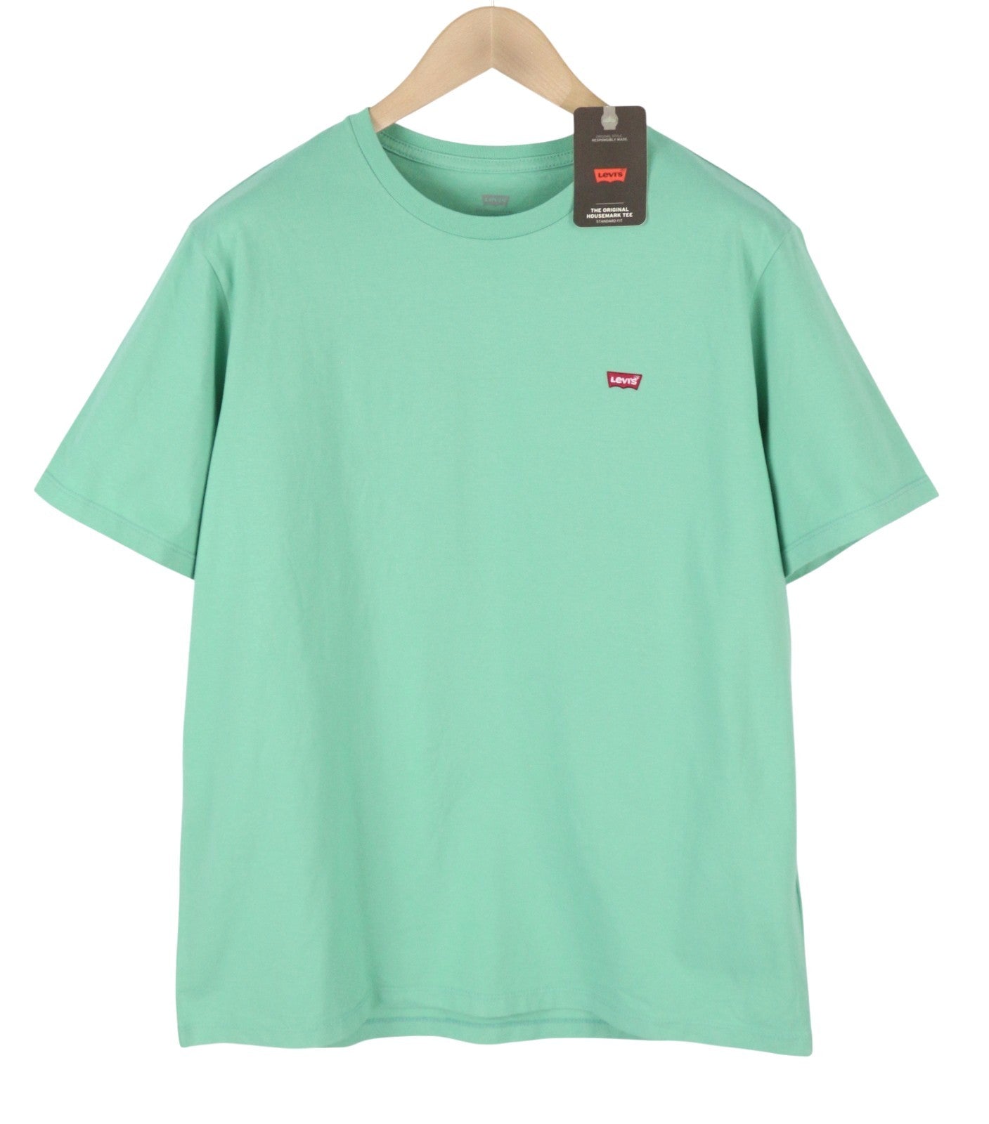 LEVI'S Standard Men T-Shirt L Green Cotton Crew Neck Short Sleeve