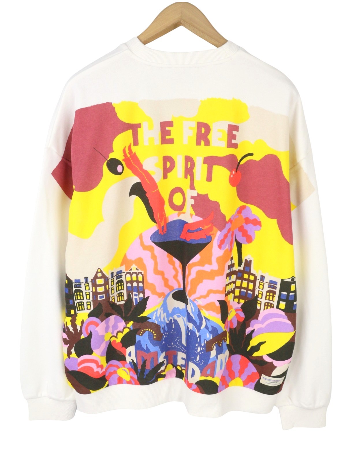 SCOTCH & SODA Men Sweatshirt L White Patterned Oversized Crew Neck Pull On
