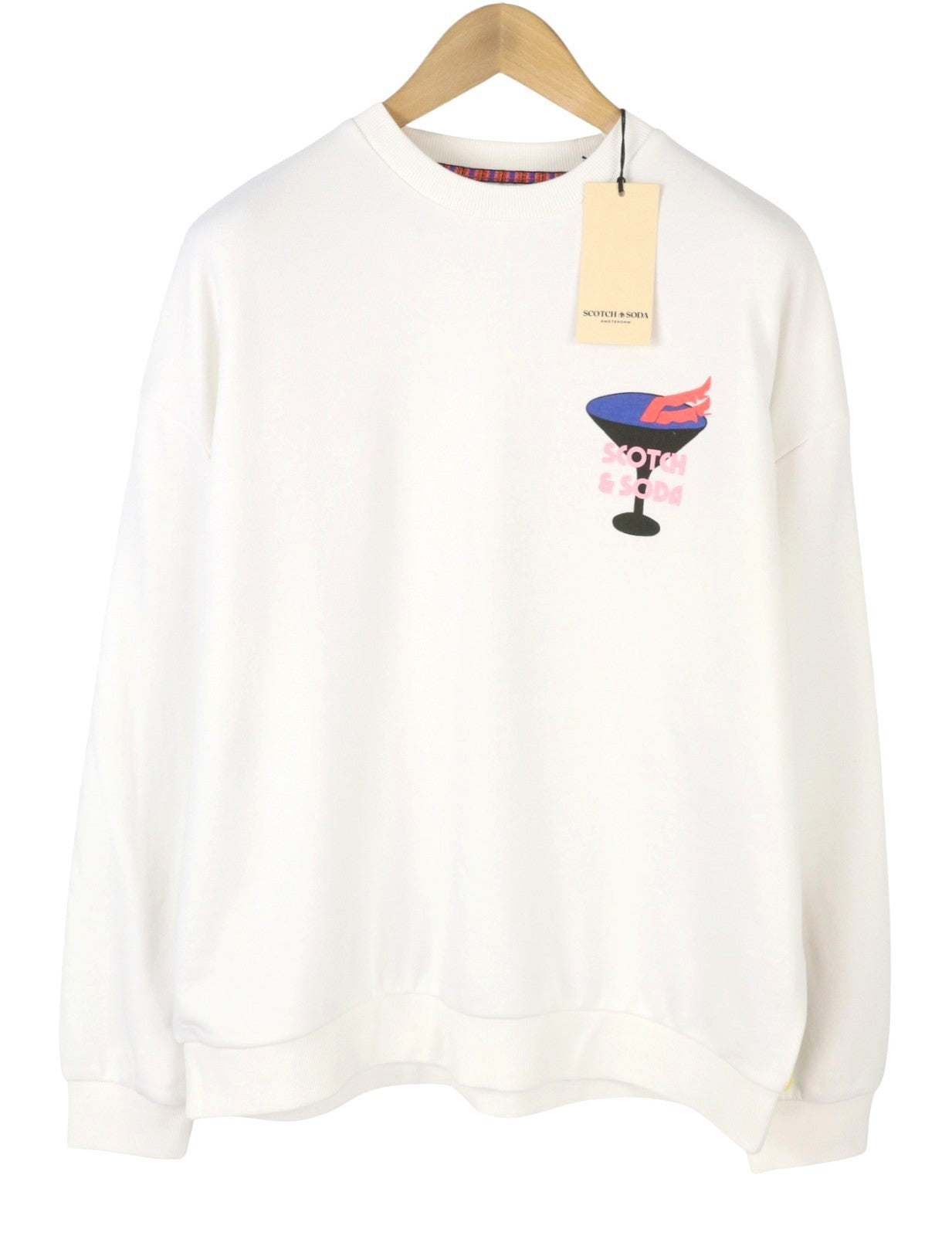 SCOTCH & SODA Men Sweatshirt L White Patterned Oversized Crew Neck Pull On