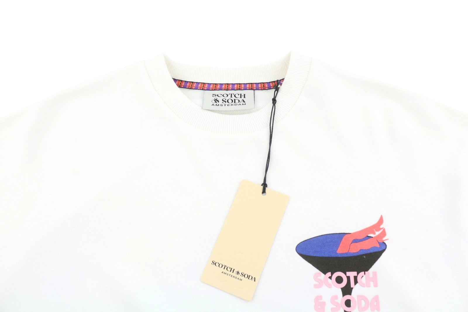 SCOTCH & SODA Men Sweatshirt L White Patterned Oversized Crew Neck Pull On