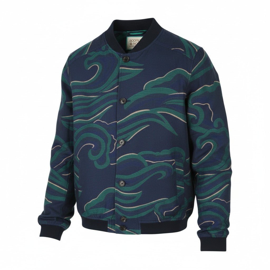 SCOTCH & SODA Men Jacket M Dark Blue Patterned Button-Up Lightweight Bomber