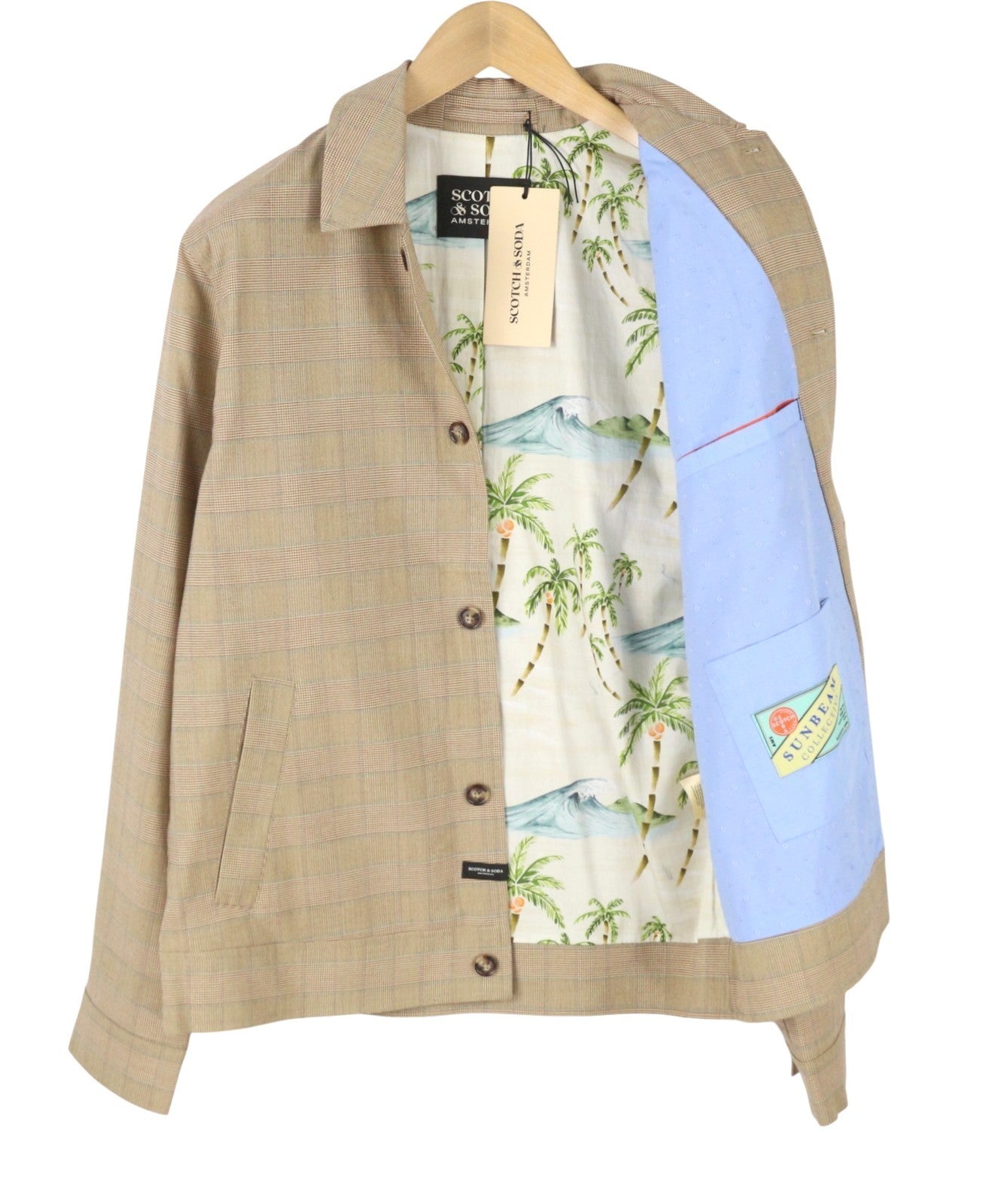 SCOTCH & SODA Men Jacket M Beige Plaid Print SUNBEAM Spread Lightweight